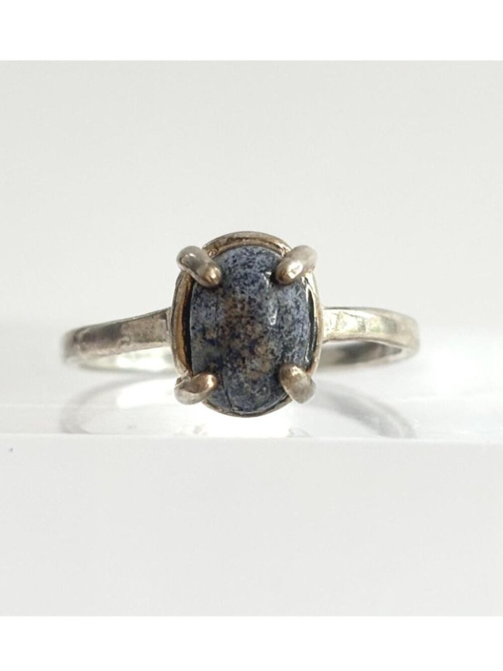 Blue Spotted Agate Cabochon Oval Sterling Silver 925 Vintage Ring - sz 6.75